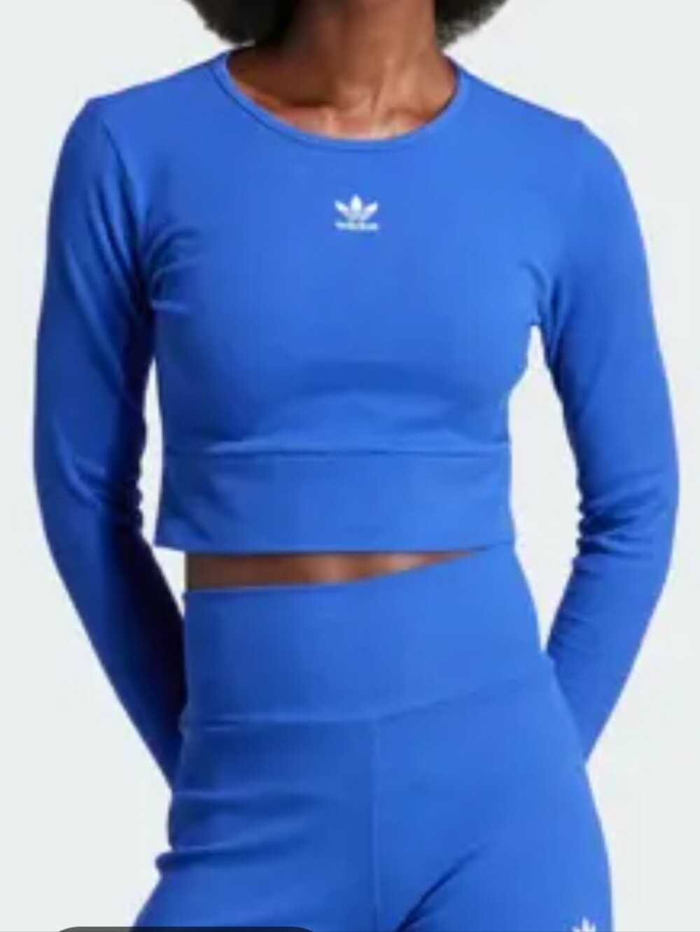 adidas Royal Blue Cropped Long Sleeve Top and High-Waist Leggings Set